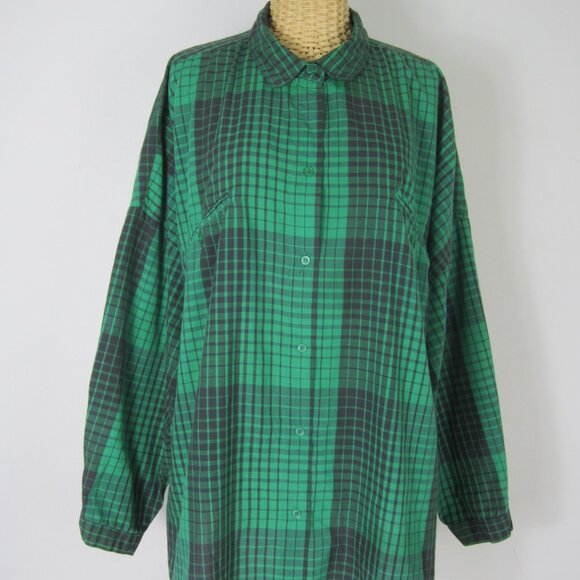 Vtg Diane Von Furstenberg Women 22W Plus Green Black Plaid LS Shirt Blouse Top - Picture 12 of 12